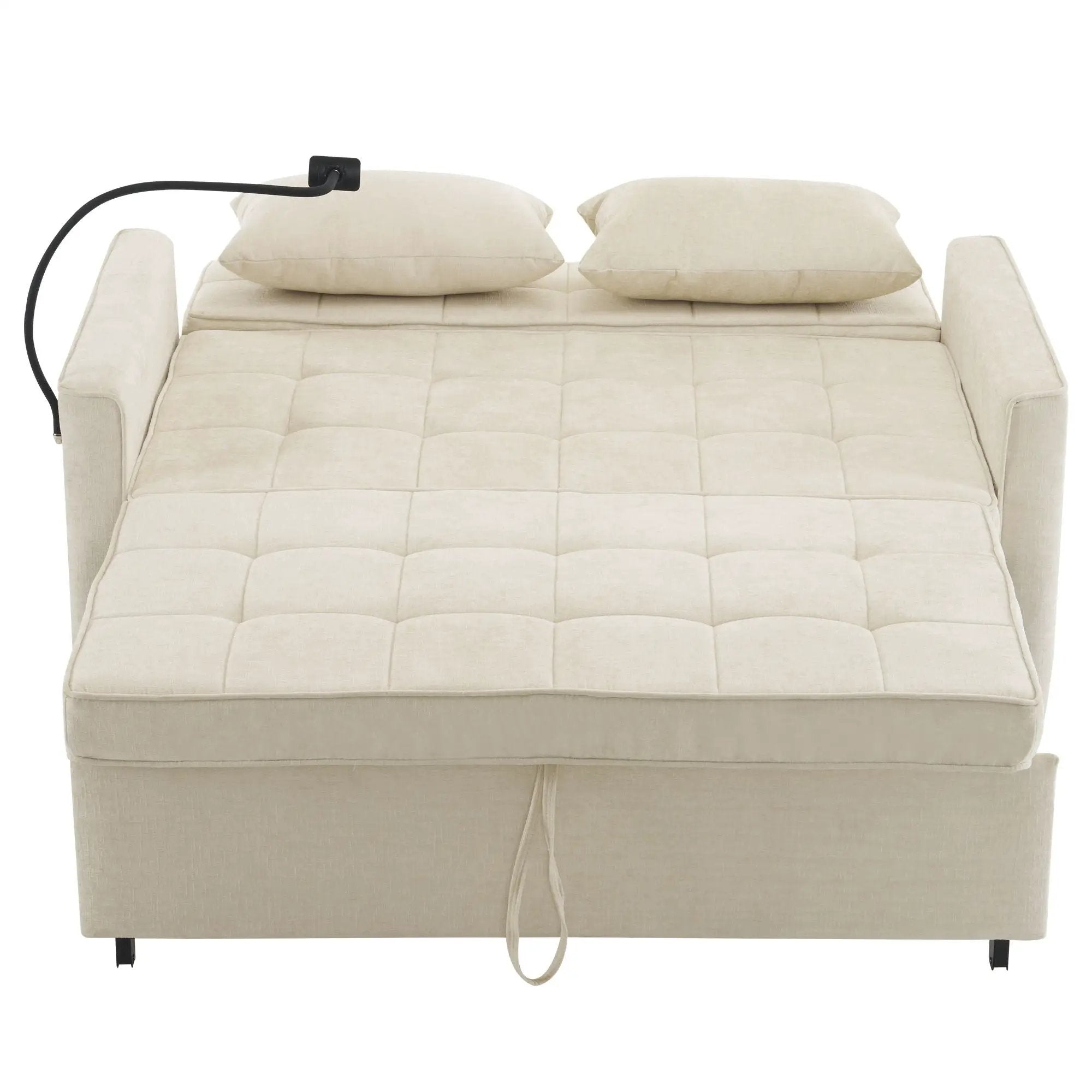 Pull-Out Sleeper Sofa With Reversible Backrest Cushion, Side Pockets, 2 USB Ports And A Phone Holder For Living Room by HouseOfZazla