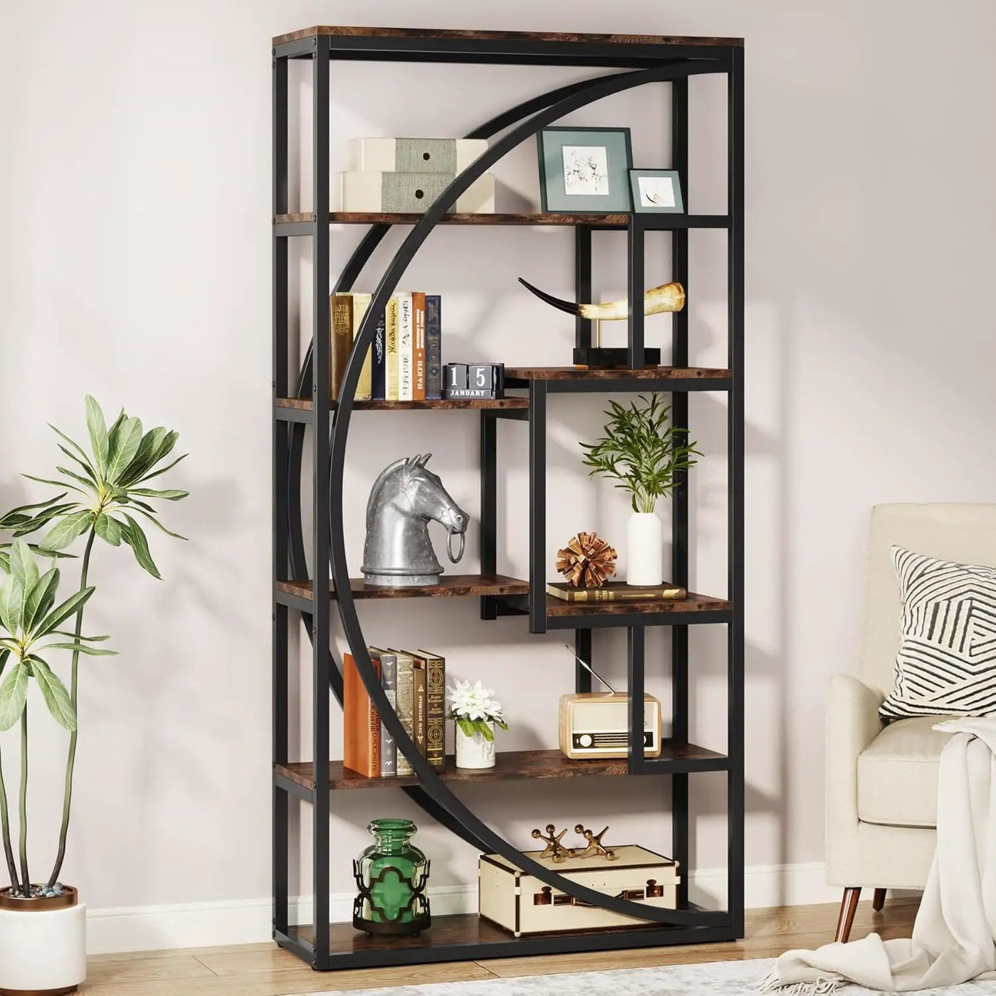 5 Tier Etagere Bookshelf With 8 Open Shelves Organizer For Living Room by HouseOfZazla