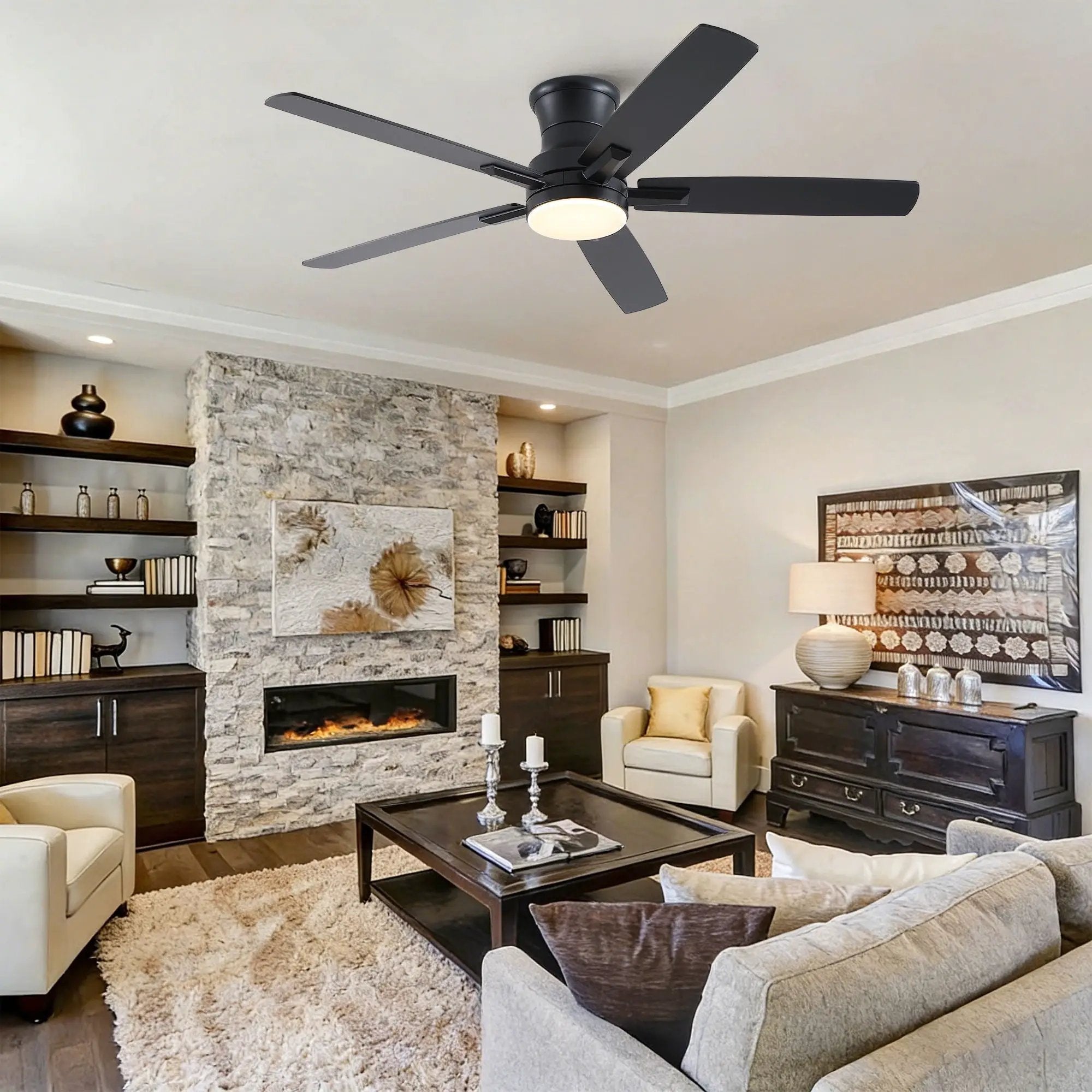 Mordern Flush Mount Ceiling Fan With Light And Remote Control by HouseOfZazla