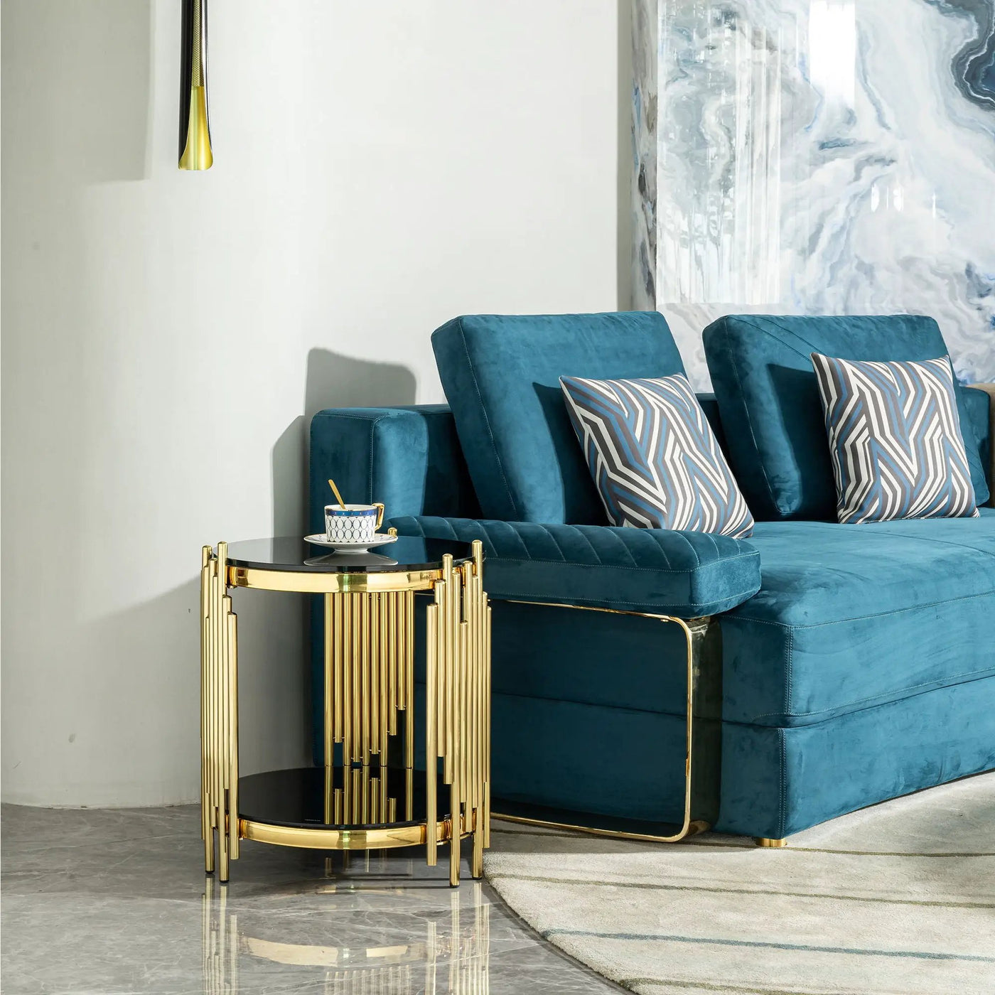 Elegant Round Table With Double Layer Tempered Glass Top And Stainless Steel Frame For Living Room by Unique Piece Furniture