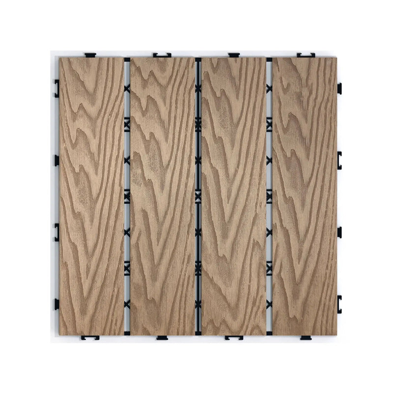 Patio Deck Tiles, Interlocking Diy Flooring For Indoor / Outdoor Use (Set of 22) - Teak by HouseOfZazla