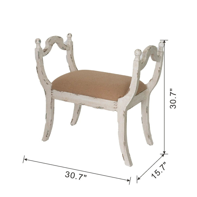 Harlow - Bench, Farmhouse / French Country Style Vanity Chair - Beige / White by HouseOfZazla