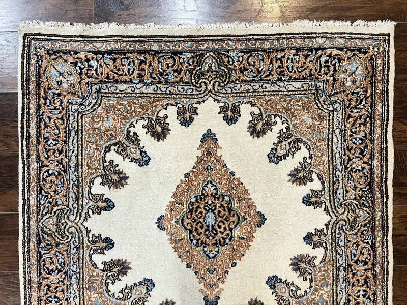 Square Persian Kirman Rug 4x4, Semi Open Field, Handmade by Jewel Rugs