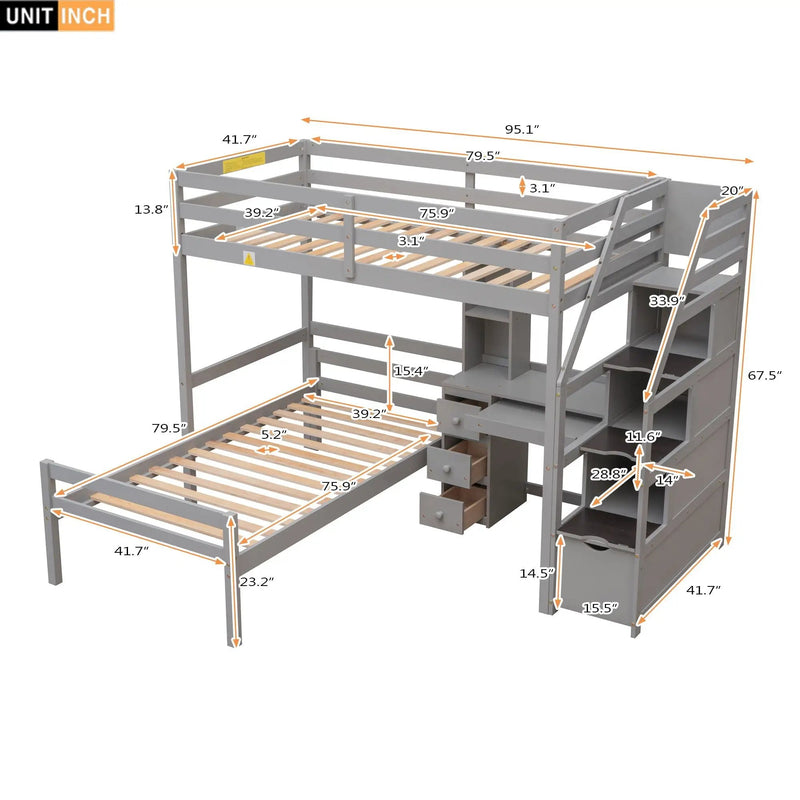 Loft Bed With Stand Alone Bed, Storage Staircase, Desk, Shelves, And Drawers by Unique Piece Furniture
