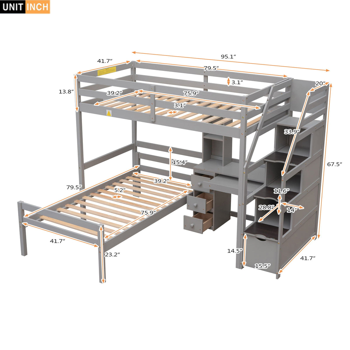 Storage Loft Bed with Stand Alone Bed and Desk - Twin Size, photo 27 of 32