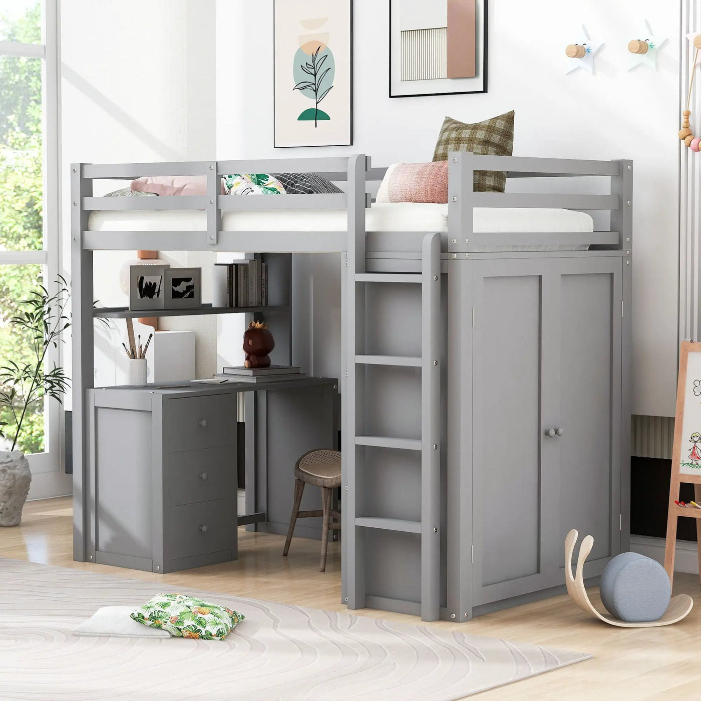 Loft Bed With Drawers, Desk, And Wardrobe by Unique Piece Furniture