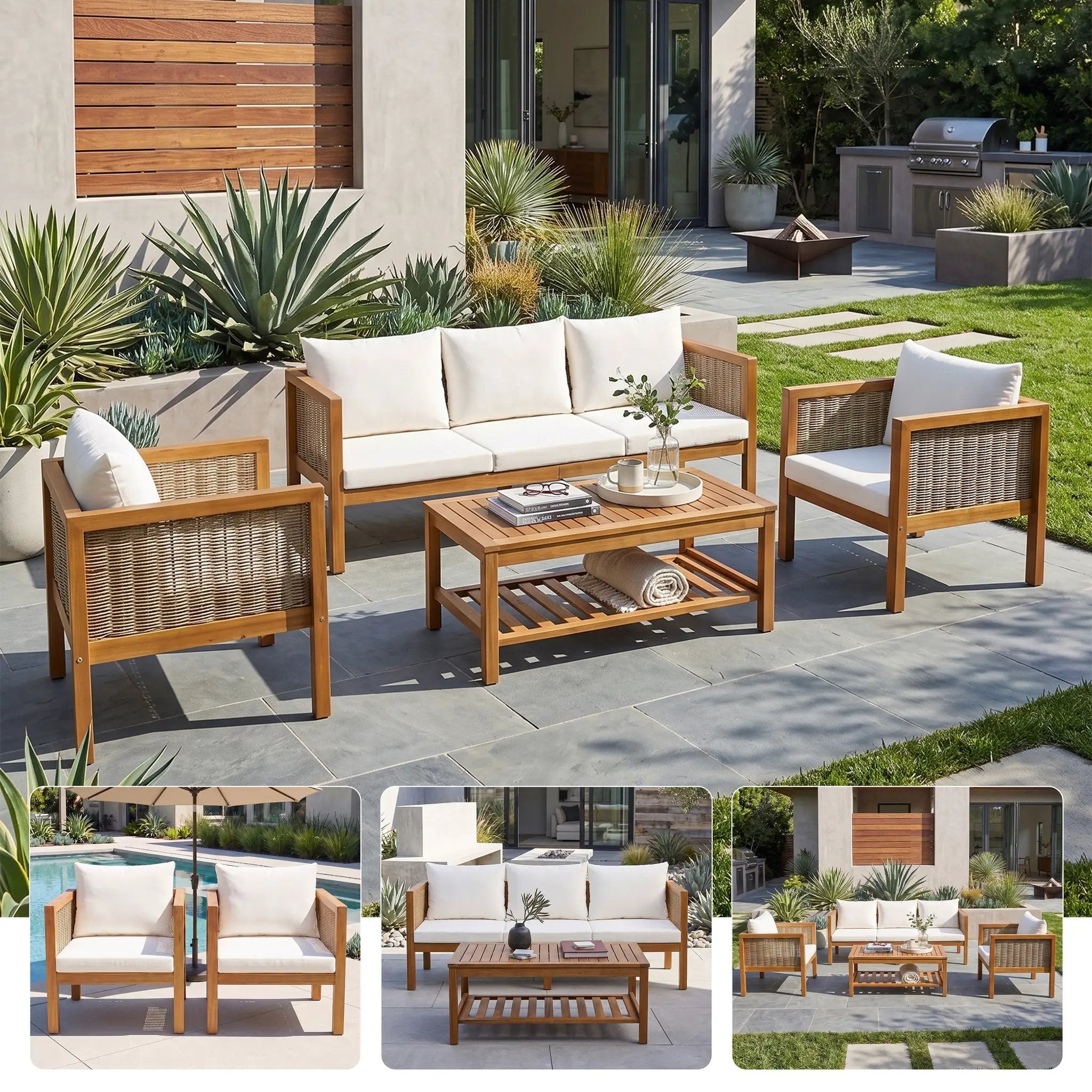 4 Pieces Patio Sofa Set - Outdoor Seating Group for 5 by HouseOfZazla