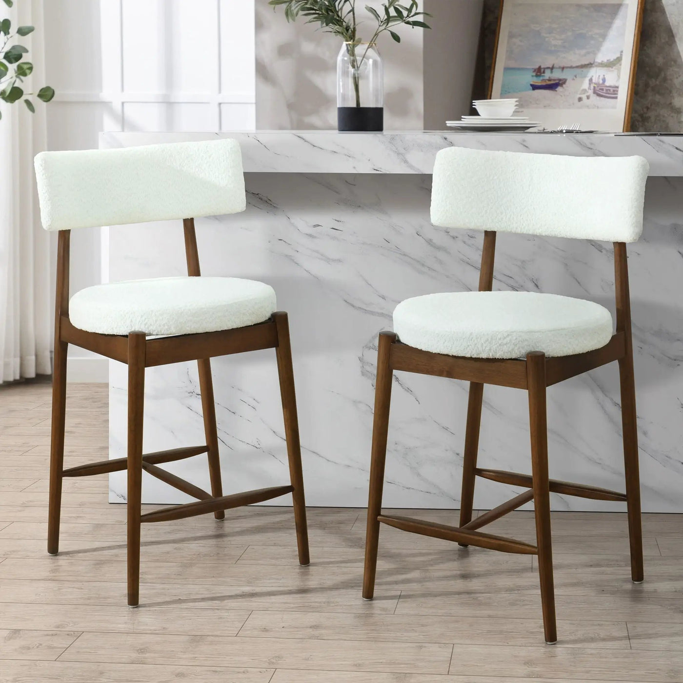 Mid Century Modern Counter Stools, Fabric Upholstered Chairs by HouseOfZazla