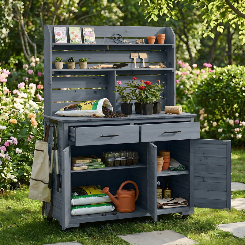 TOPMAX 65"H Large Garden Potting Bench with Storage and Lockable Wheels by HouseOfZazla