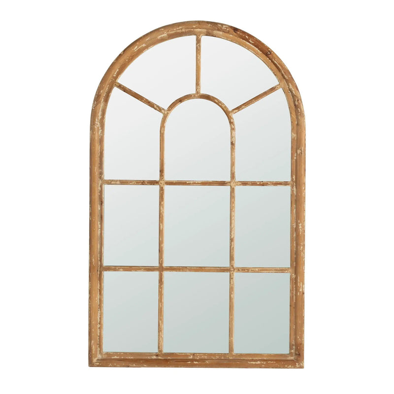 Large Arched Accent Mirror With Frame With Decorative Window Look Classic Architecture Style Solid Fir Wood Interior Decor - Brown by Unique Piece Furniture