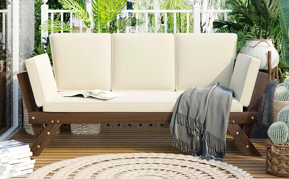 TOPMAX Outdoor Adjustable Patio Wooden Daybed Sofa Chaise Lounge by HouseOfZazla