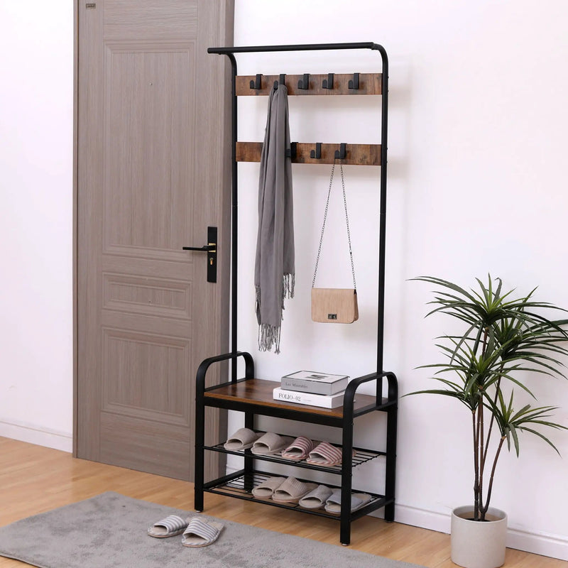 Hall Tree With Shoe Bench For Entryway With 9 Removable Hooks by Unique Piece Furniture
