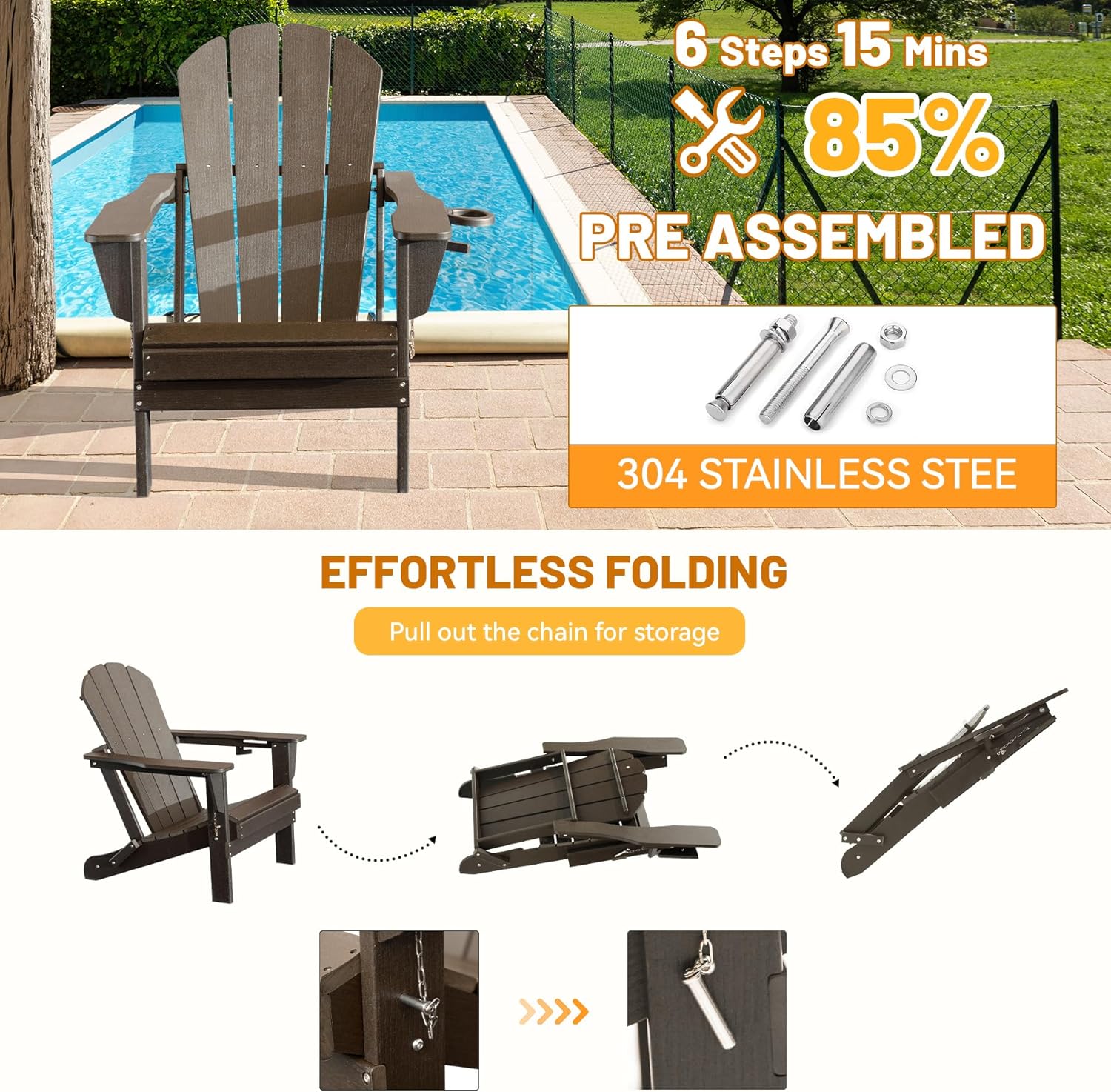 Adirondack Chair, Folding HDPE Outdoor Seating with Cup Holder by HouseOfZazla