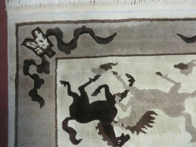 4' X 6' Modern Tibetan Nepal Art Deco Chinese Hand Knotted Wool Rug Horses Nice by Jewel Rugs