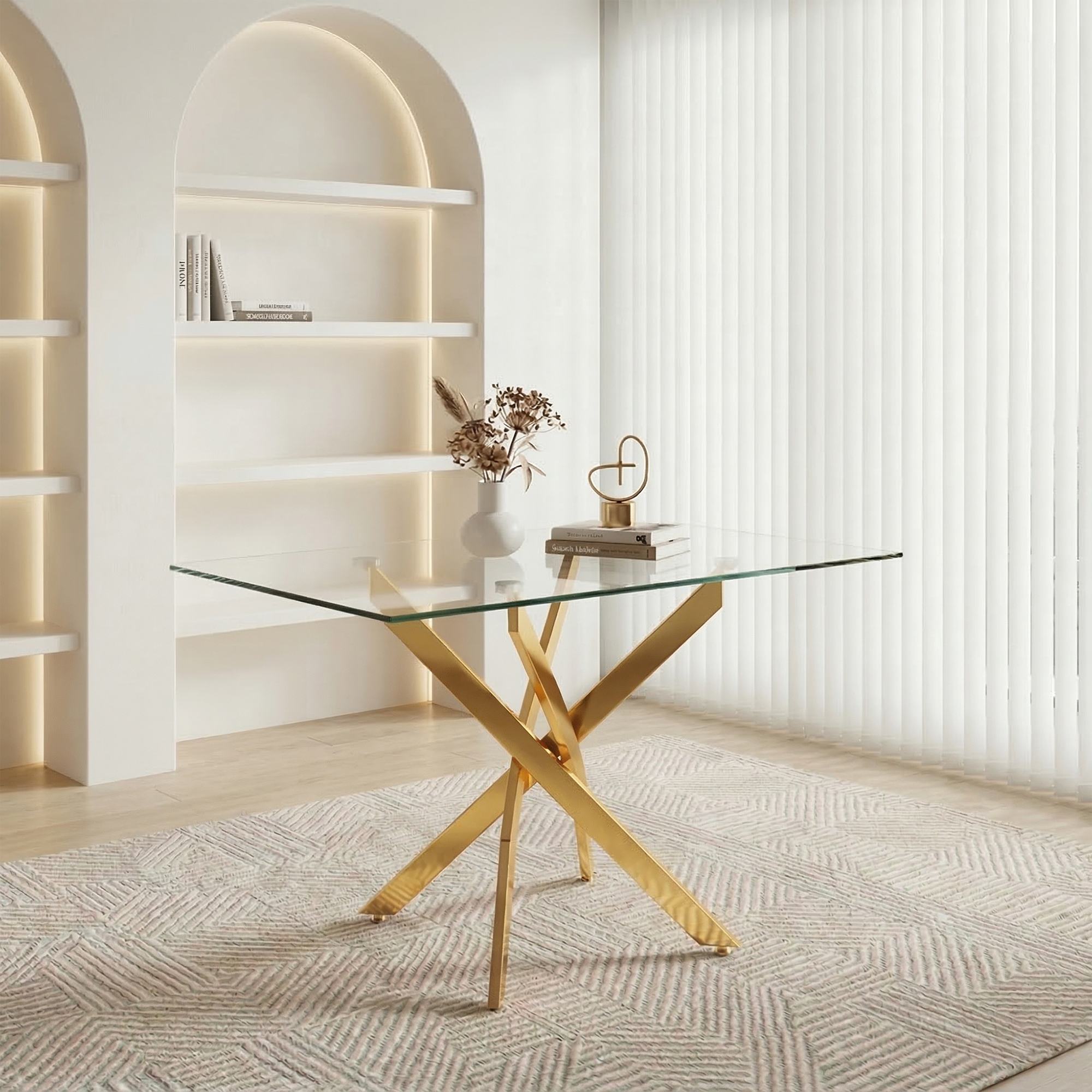 Rectangular Glass Dining Table with Gold-Plated Legs by HouseOfZazla