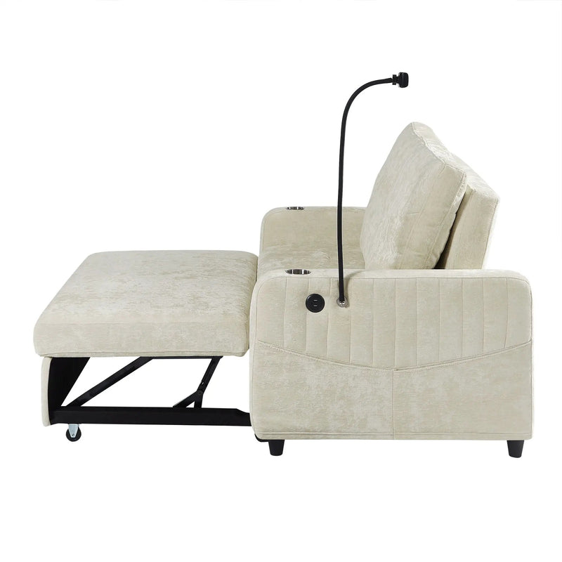 Modern Loveseat Pull Out Sofa Bed With Adjustable Backrest, Two Cup Holders, A Phone Holder, Three Charging Ports And Side Storage Pockets For Living Room by HouseOfZazla