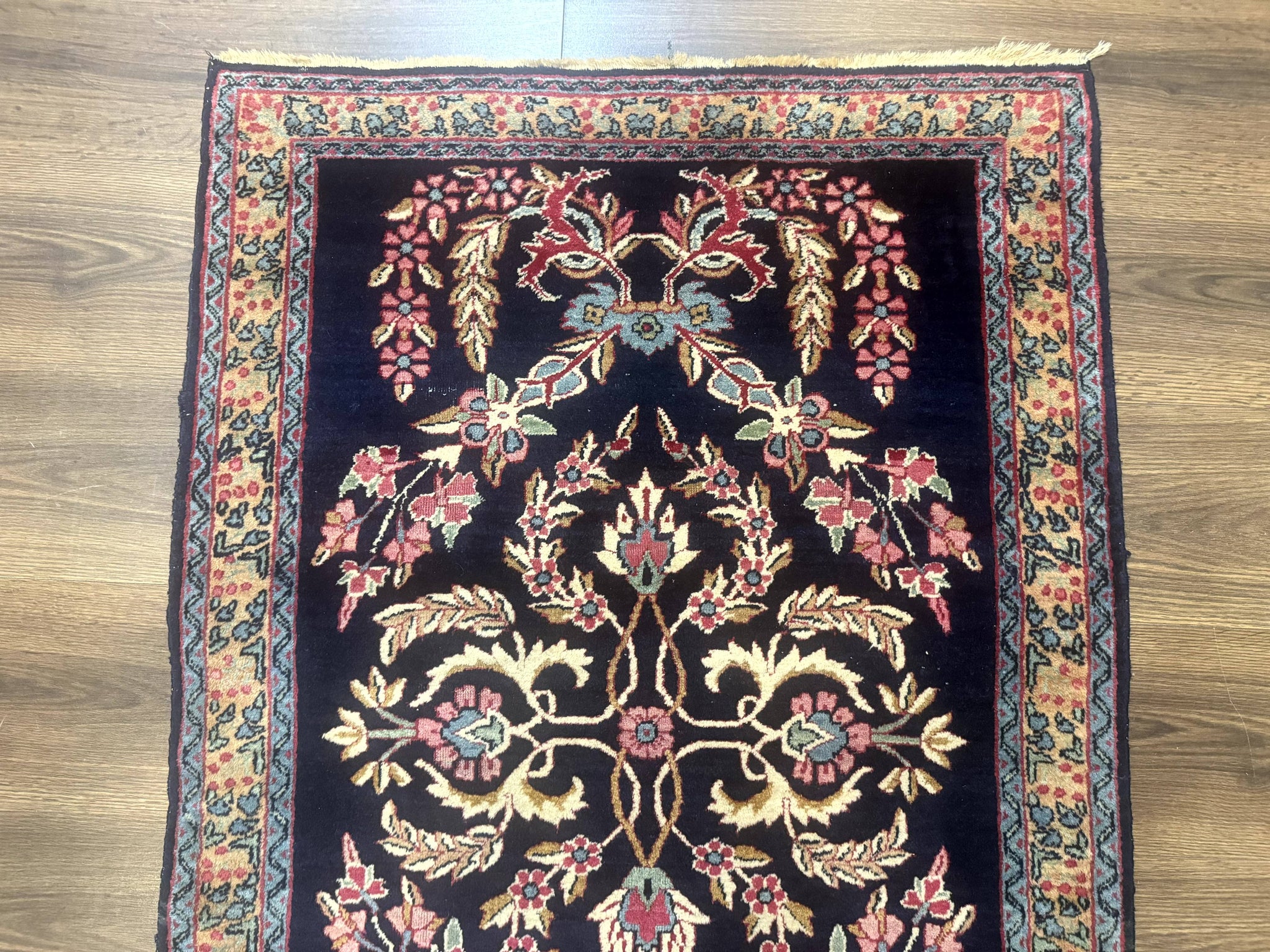 Antique Persian Kerman Rug 2.8 x 4, Navy Blue, Floral by Jewel Rugs