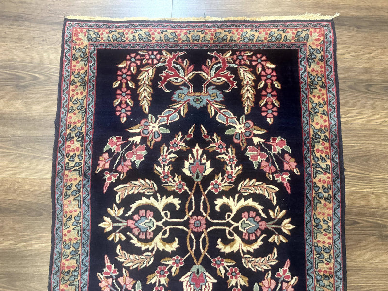 Antique Persian Kerman Rug 2.8 x 4, Navy Blue, Floral by Jewel Rugs