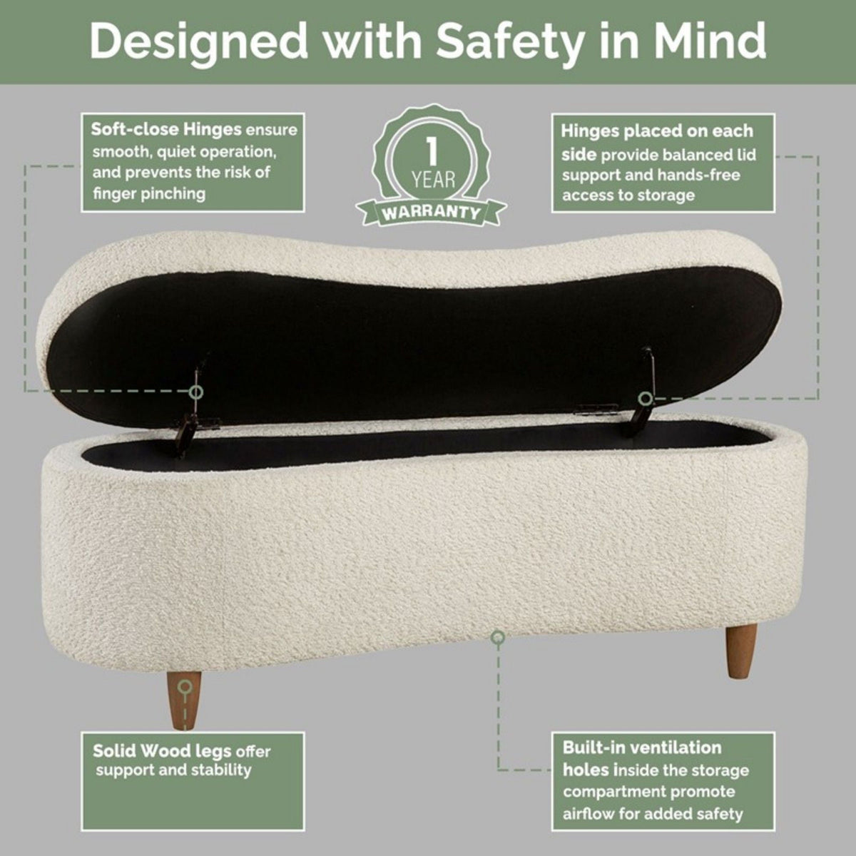 Flip Top Storage Bench with Soft Close Hinges - Light Brown, Beige, or Dark Green, photo 29 of 36