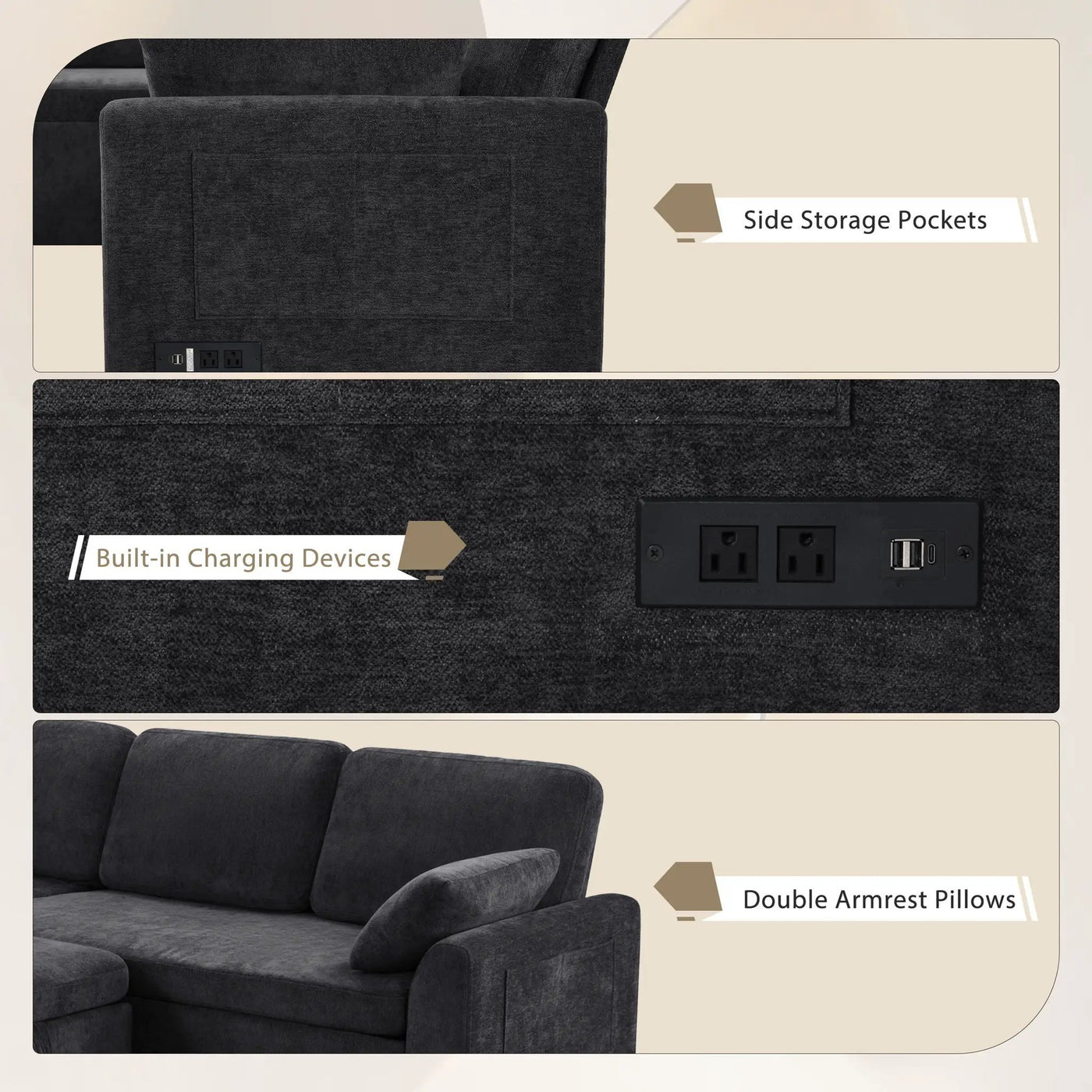 Convertible U-Shaped Sectional Sofa Bed With Reversible Chaise by HouseOfZazla