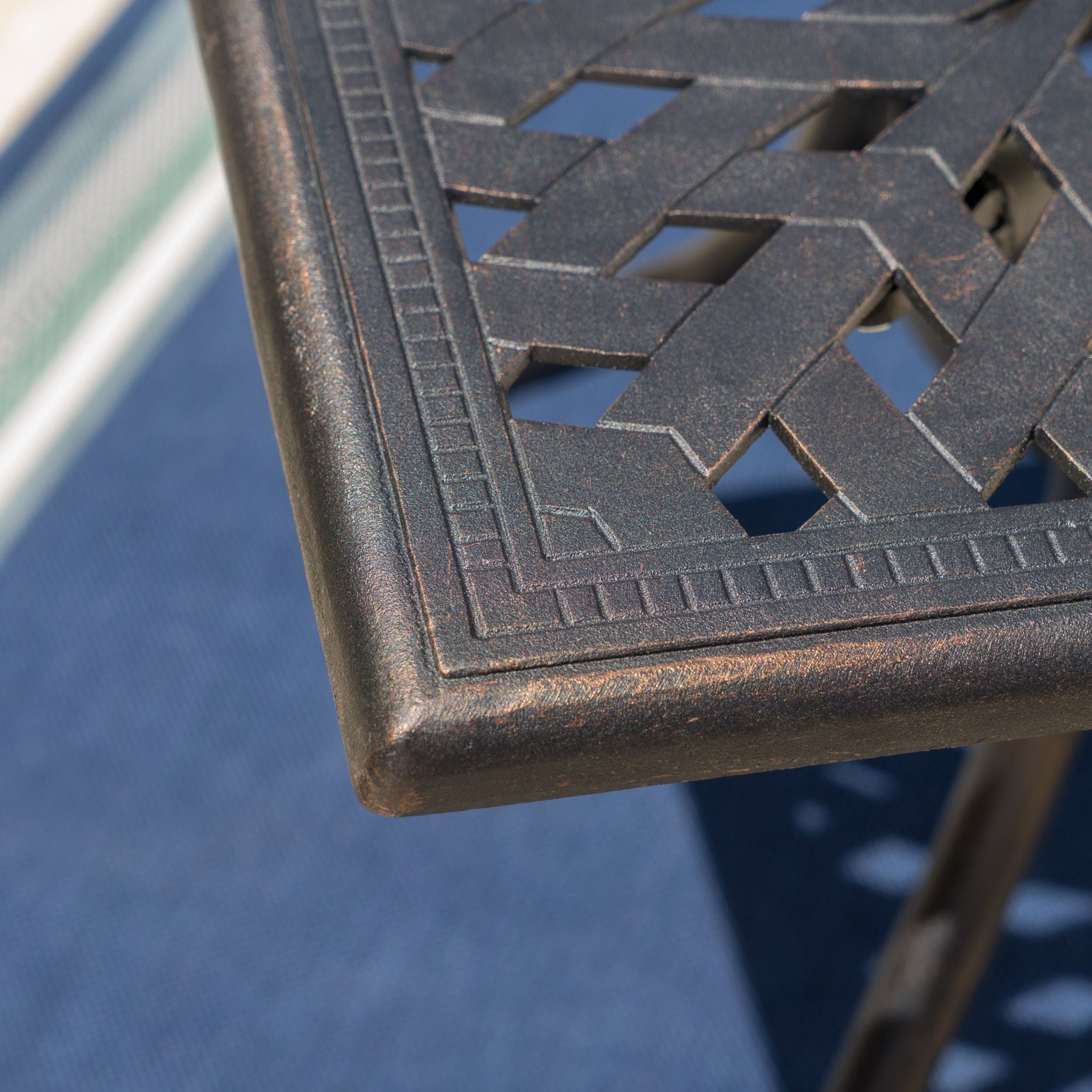 Enchantia Outdoor Rectangular Dining Table with Weave Tabletop and Flared Legs - Copper by HouseOfZazla