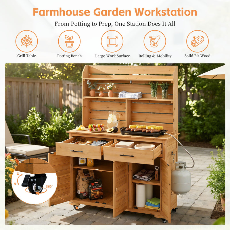 TOPMAX 65''H Large Garden Potting Bench with Lockable Wheels and Storage Cabinet by HouseOfZazla