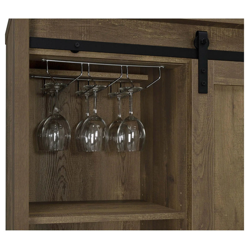 Arlington Sliding Door Home Bar Wine Cabinet Rustic Oak by Unique Piece Furniture