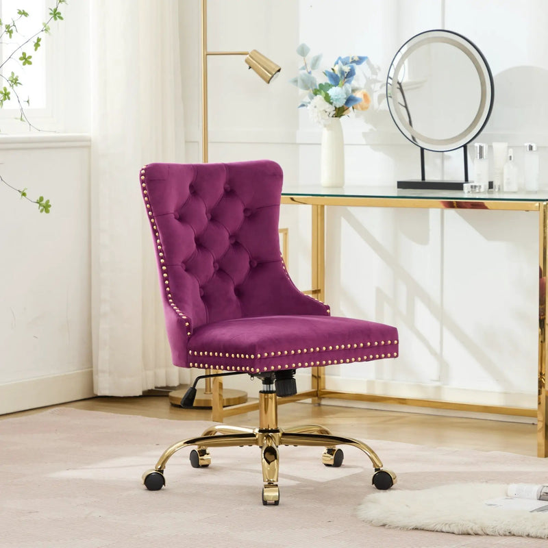 Office Chair Modern Velvet Upholstered Tufted Button (Purple) by HouseOfZazla