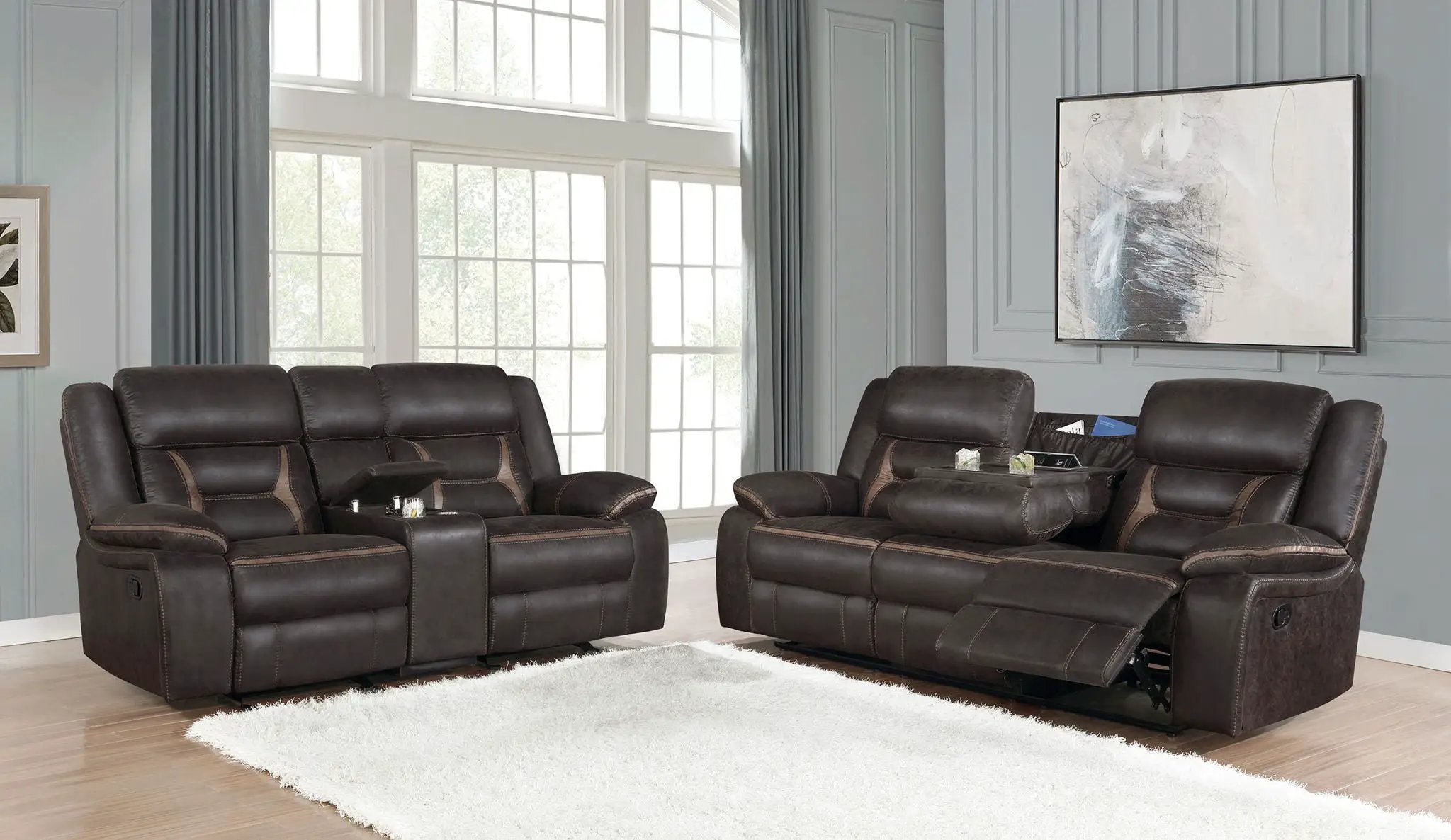 Greer 2-piece Upholstered Reclining Sofa Set Brown by Unique Piece Furniture