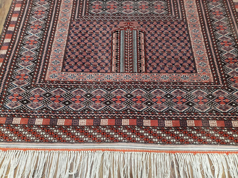 Vintage Turkoman Bokhara Rug 4x6, Four Seasons Pakistan Bukhara Turkmen Engsi Yamud Carpet, Fine Tribal Rug, Wool, Hand-Knotted, Brown, Nice by Jewel Rugs