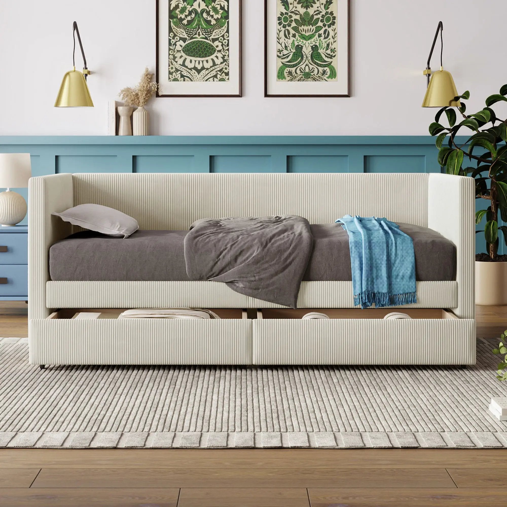 Daybed With Two Drawers And Wood Slat by Unique Piece Furniture