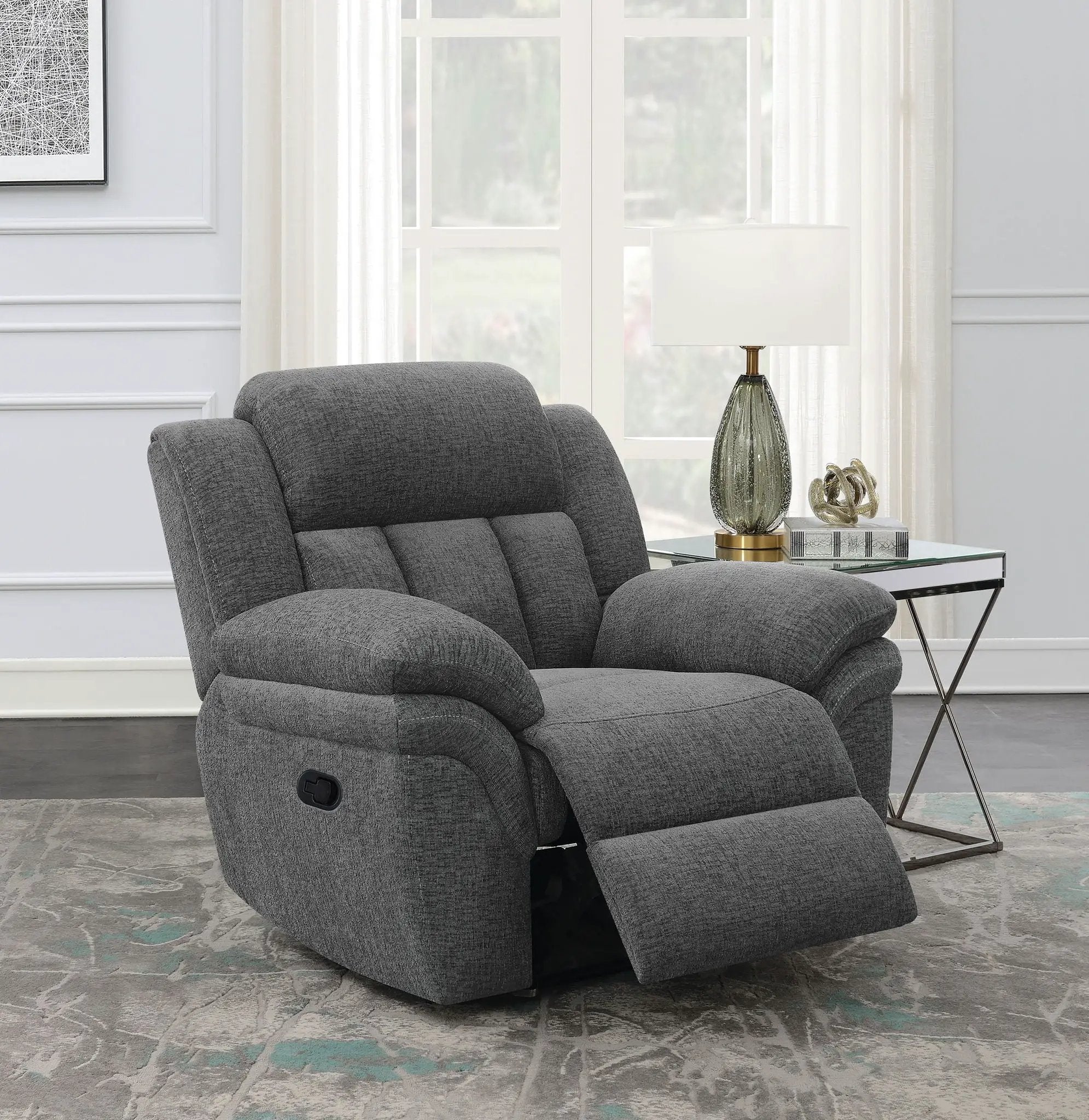 Bahrain Upholstered Glider Recliner Charcoal by Unique Piece Furniture
