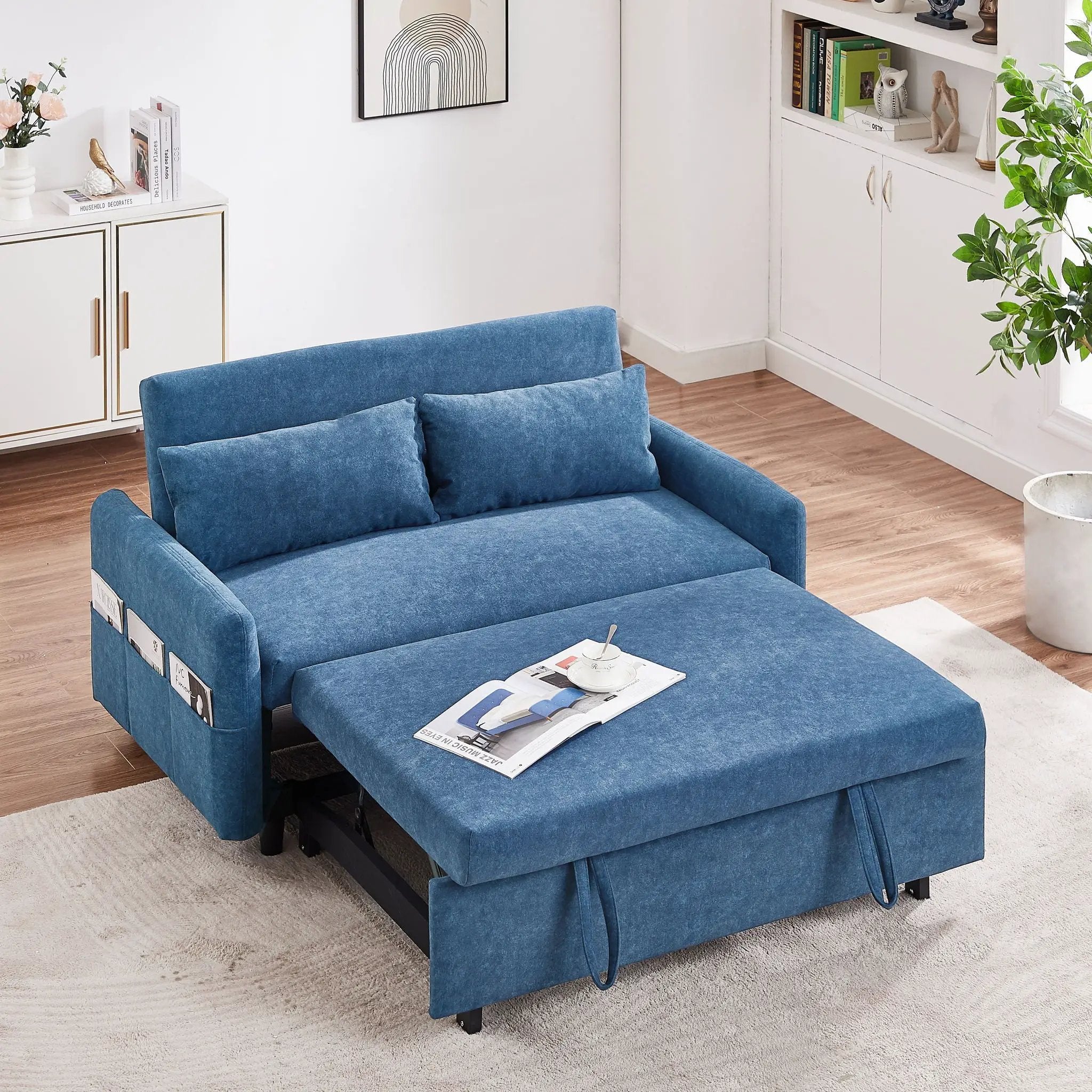 Pull Out Sleep Sofa Bed Loveseats Sofa Couch With Adjsutable Backrest, Storage Pockets, 2 Soft Pillows, USB Ports For Living Room, Bedroom, Apartment, Office by HouseOfZazla