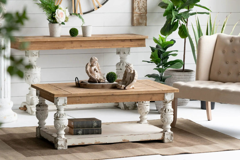 Rectangle Coffee Wooden Coffee Table, French Country Coffee Table - Brown / Antique White by Unique Piece Furniture
