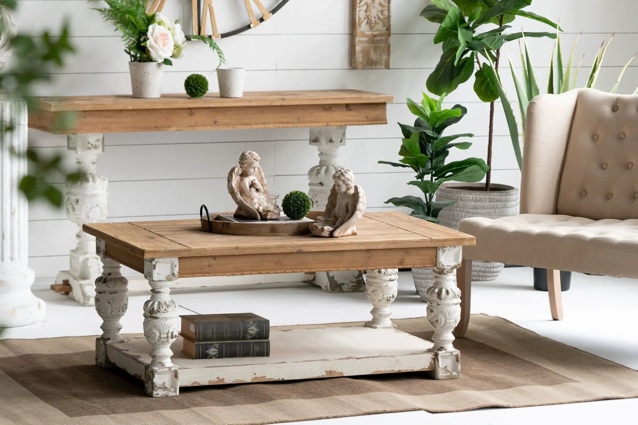 Rectangle Coffee Wooden Coffee Table, French Country Coffee Table - Brown / Antique White by HouseOfZazla