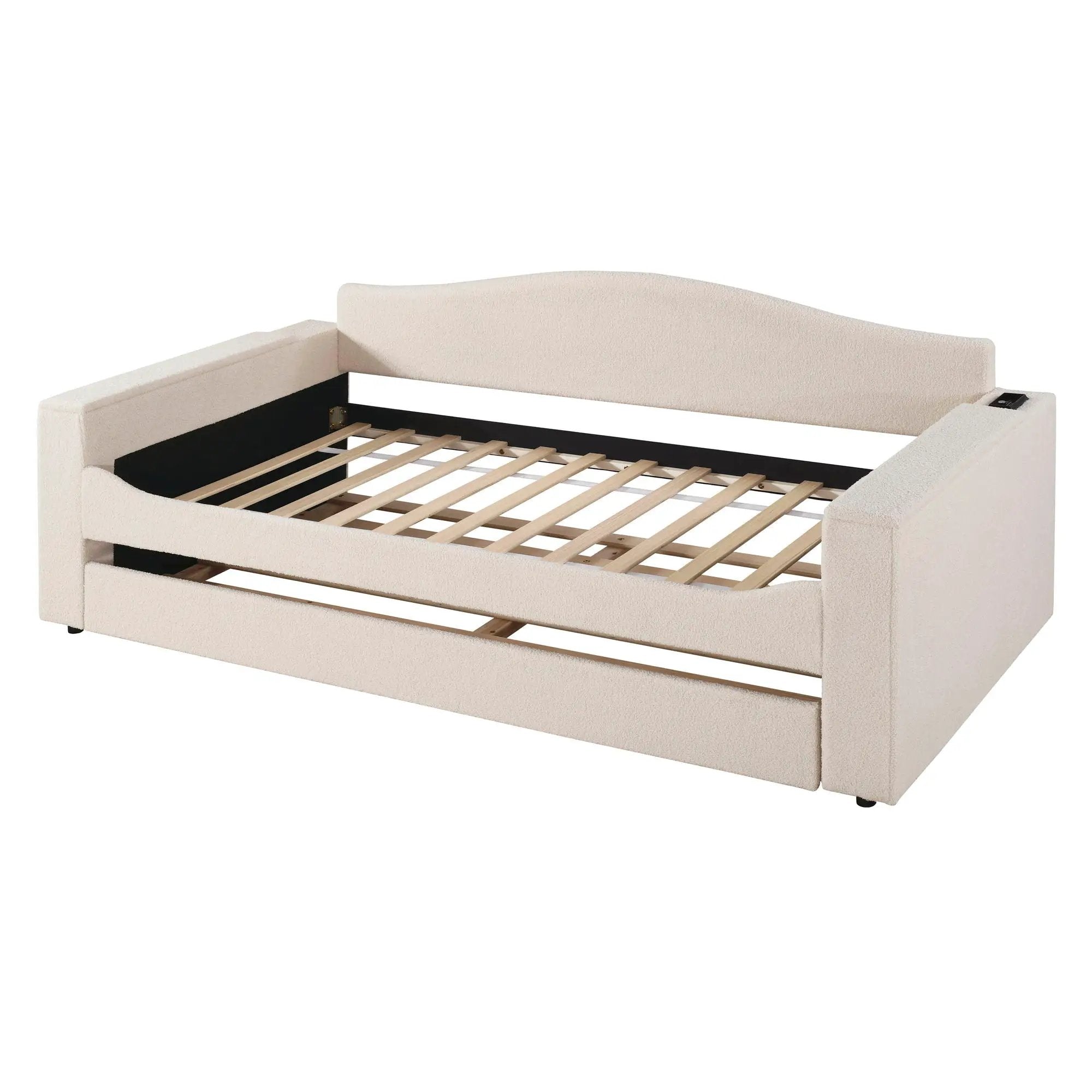 Upholstered Daybed With Storage Armrests, Trundle And Latest Integrated tooth Audio System by HouseOfZazla