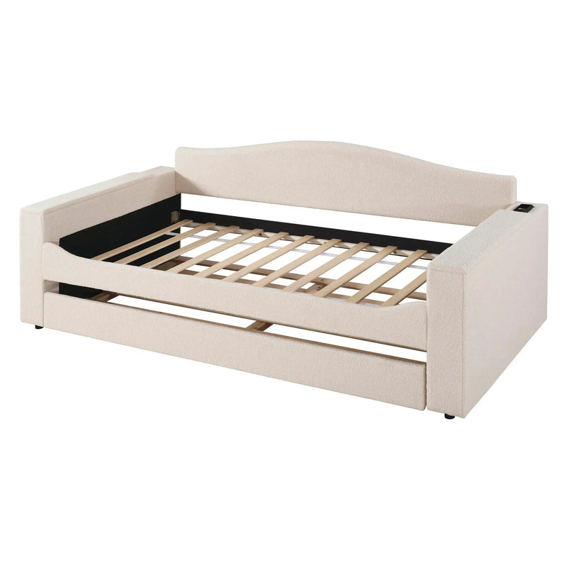 Upholstered Daybed With Storage Armrests, Trundle And Latest Integrated tooth Audio System by HouseOfZazla
