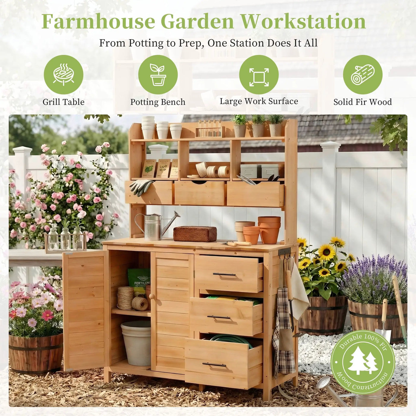 TOPMAX Farmhouse Patio Potting Bench with Storage and Workstation by HouseOfZazla