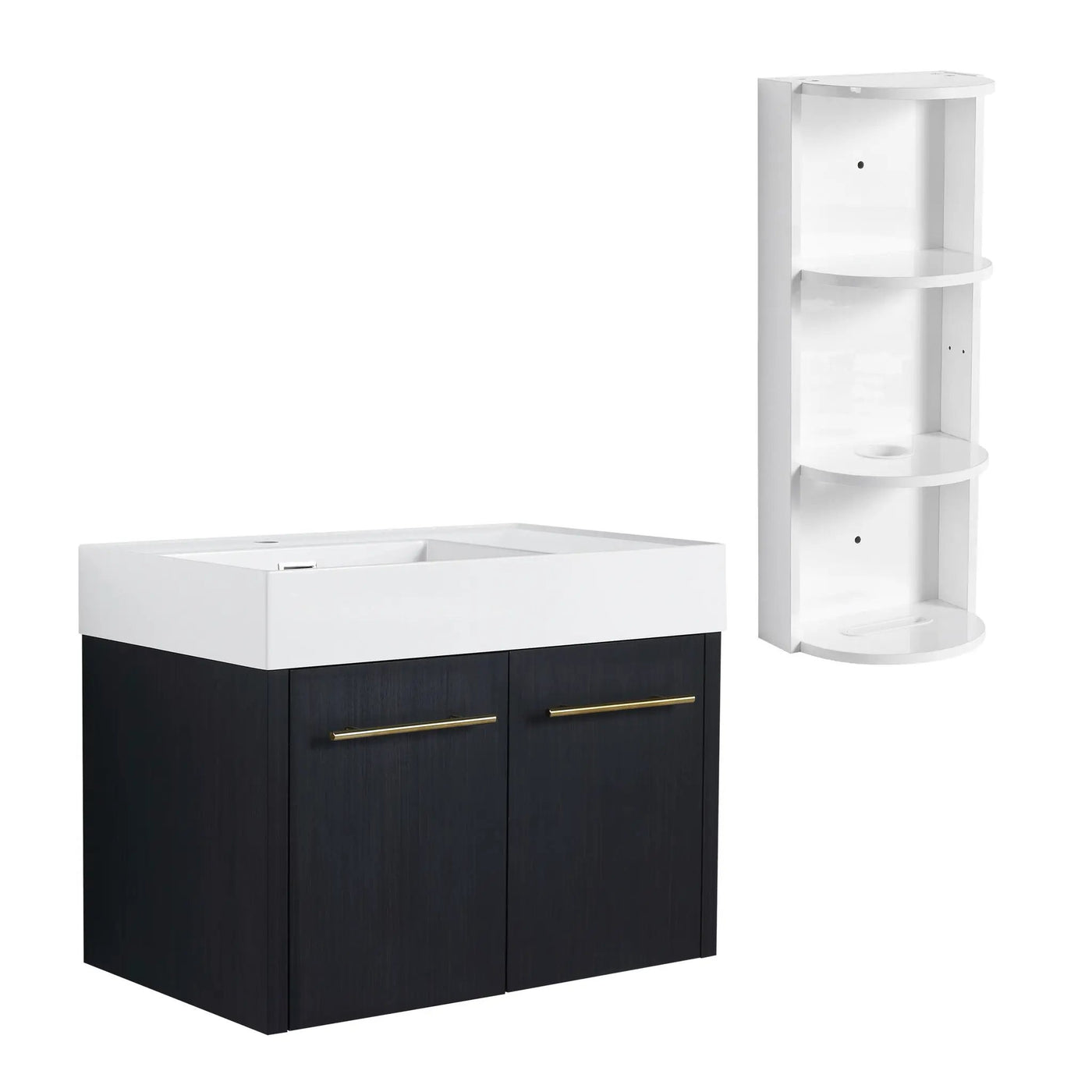 Modern Wall Mounted Bathroom Vanity With Resin Sink and Storage Rack by HouseOfZazla