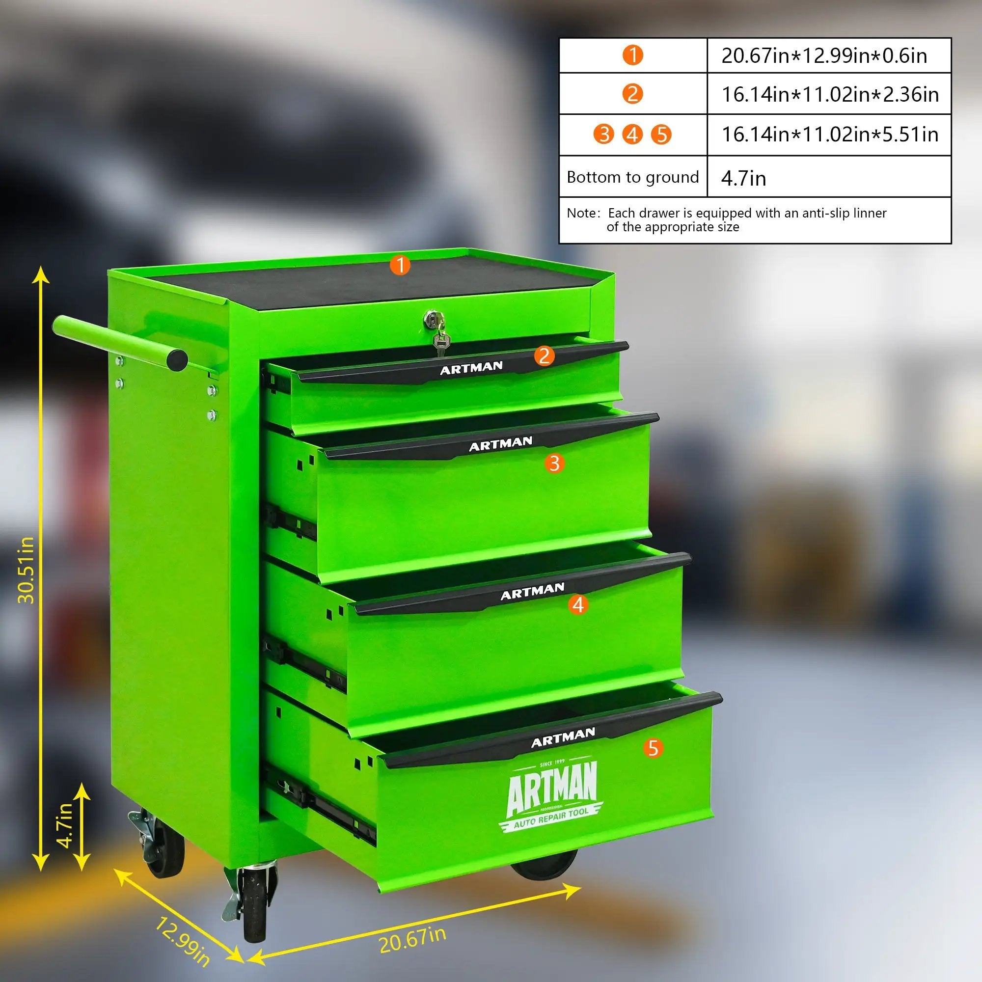 Rolling Metal Tool Chest with 4 Drawers - Green by HouseOfZazla