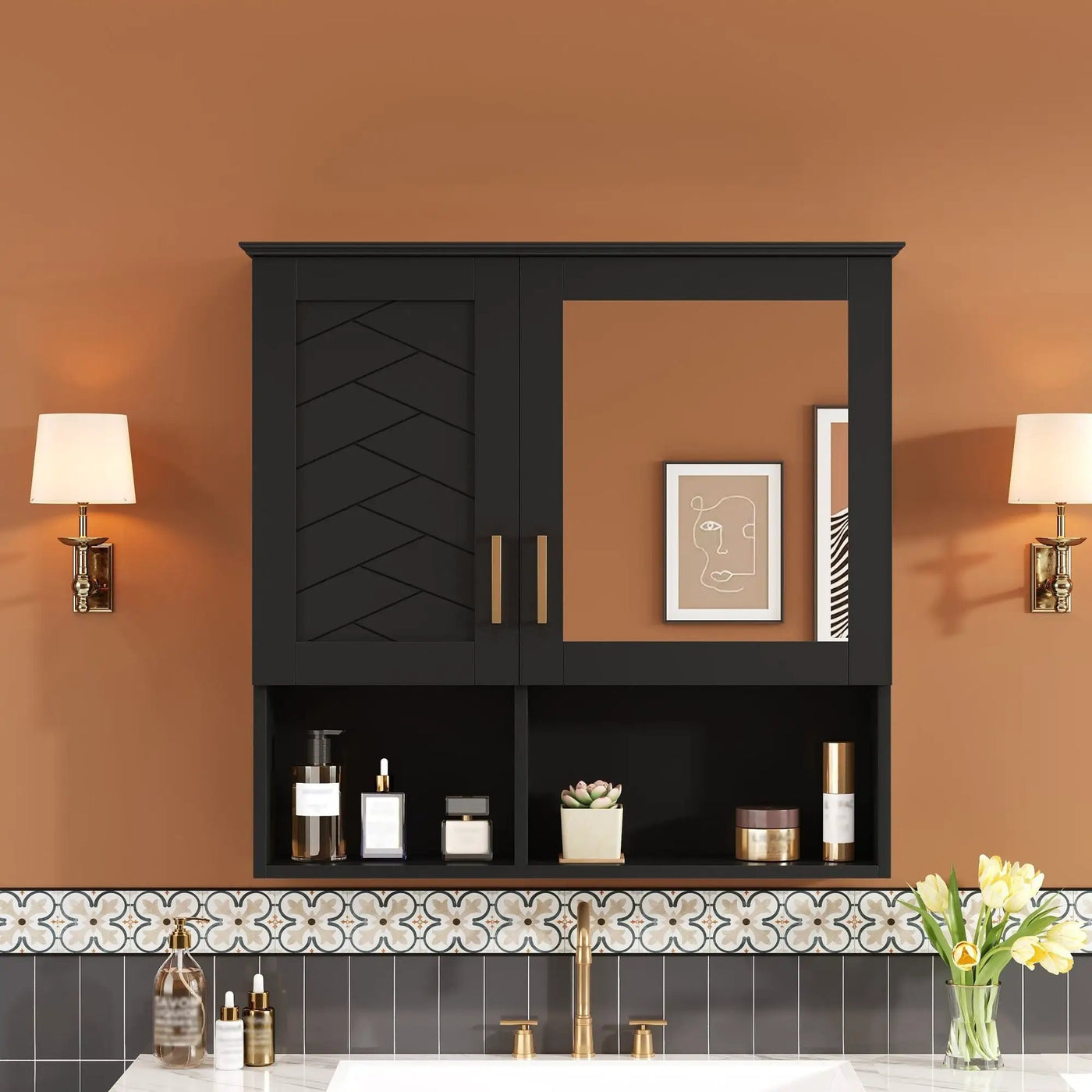 2 In 1 Wall-Mounted Mirror Cabinet With Adjustable Shelves, Soft-Close Doors, High-Definition Mirror & Storage by Unique Piece Furniture