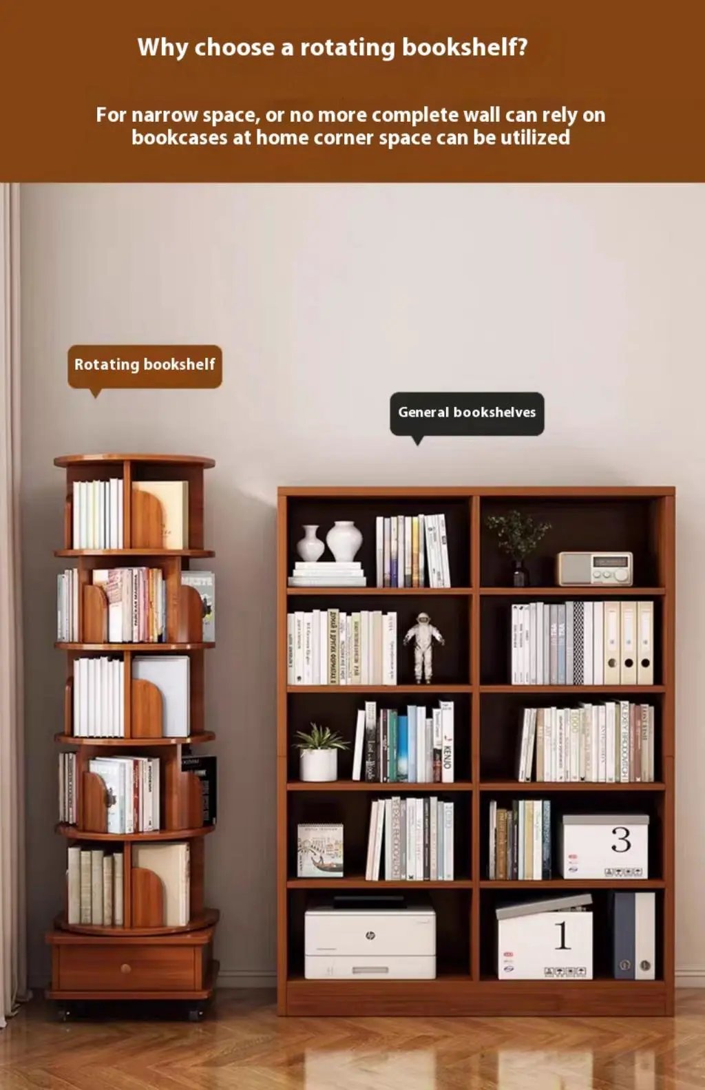 Upgraded Rotating Bookshelf - 360 Display Corner Bookcase by HouseOfZazla