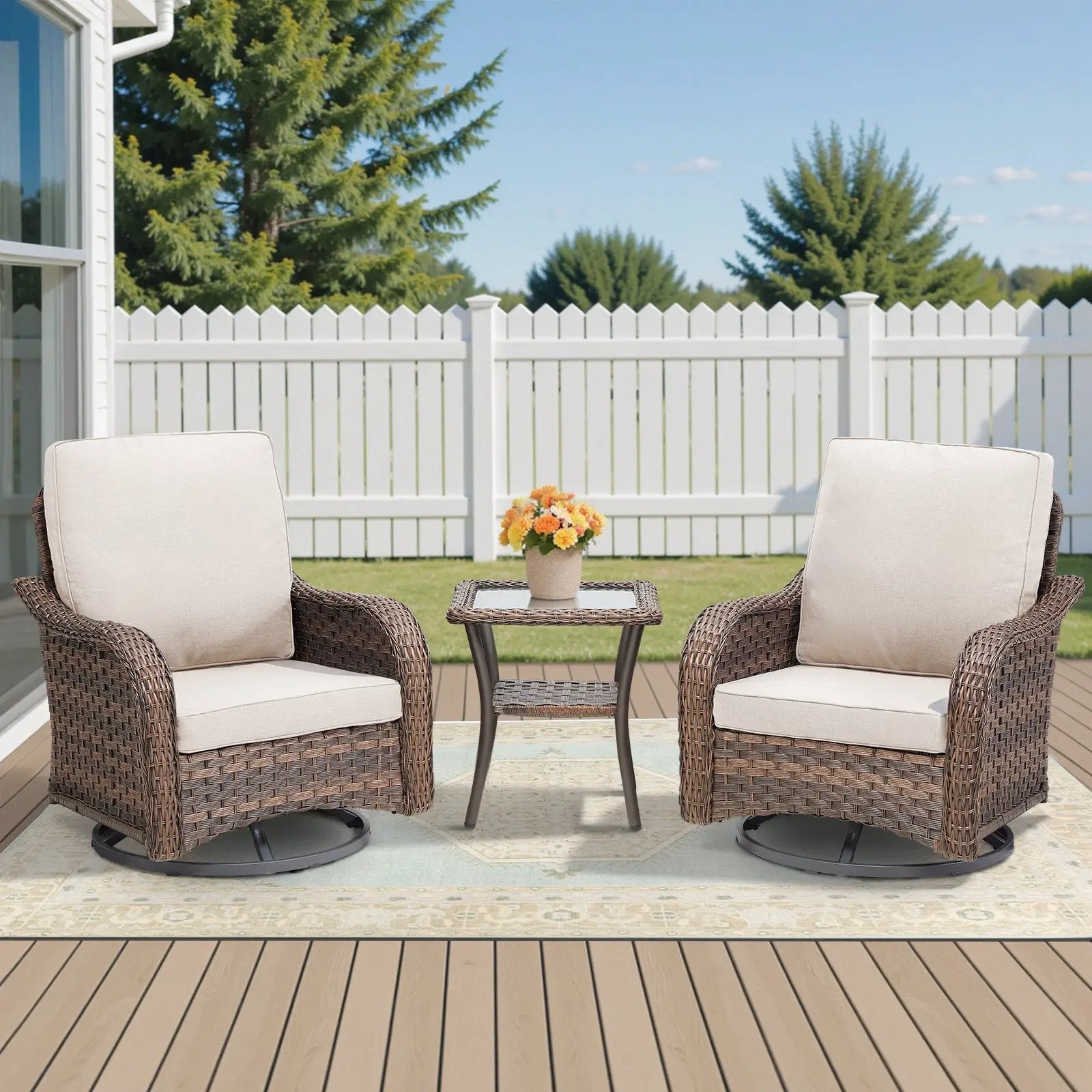 3 Pieces Outdoor Furniture Set, Outdoor Swivel Gliders Rocker by HouseOfZazla