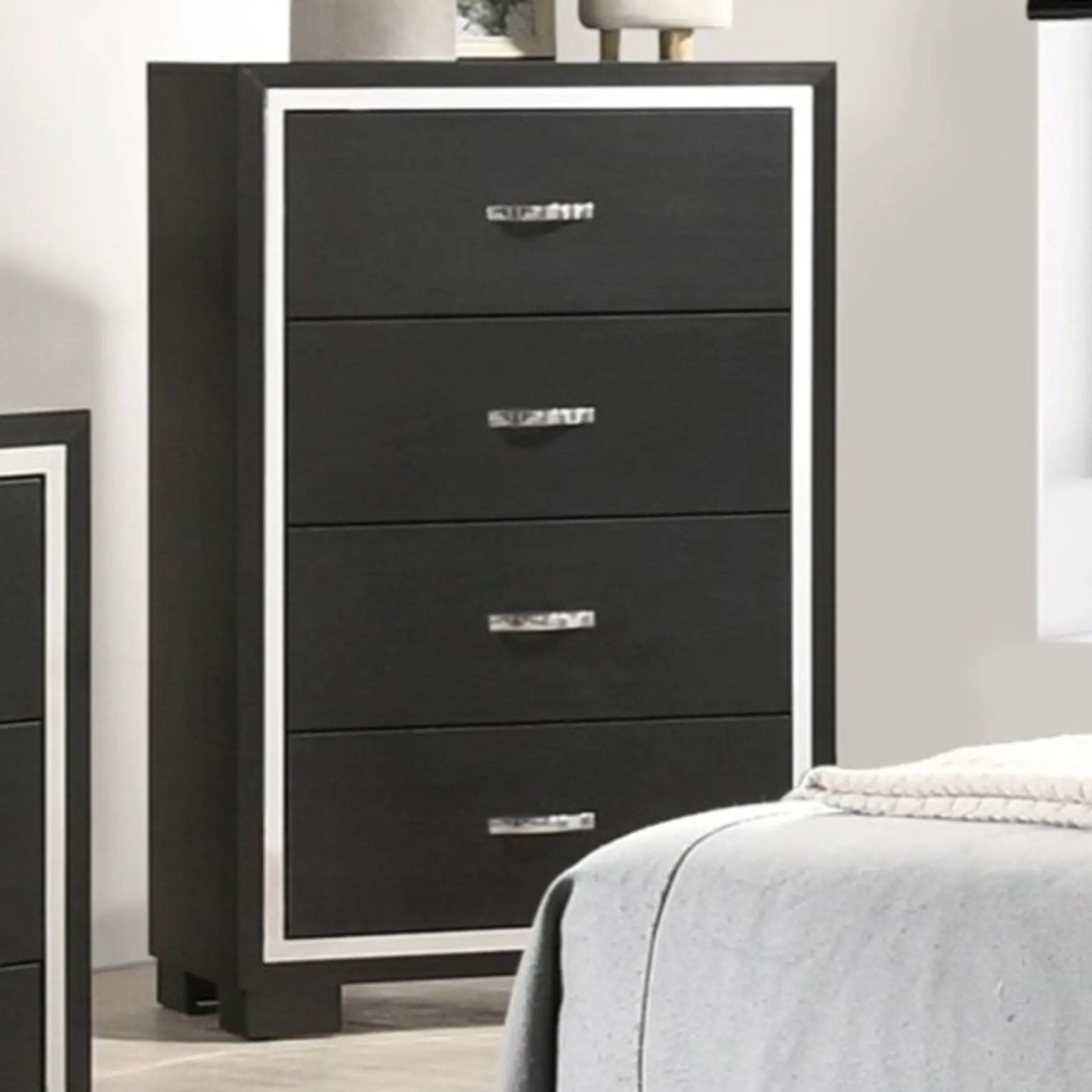 4 Drawer Bedroom Chest With Handles Furniture - Black by Unique Piece Furniture