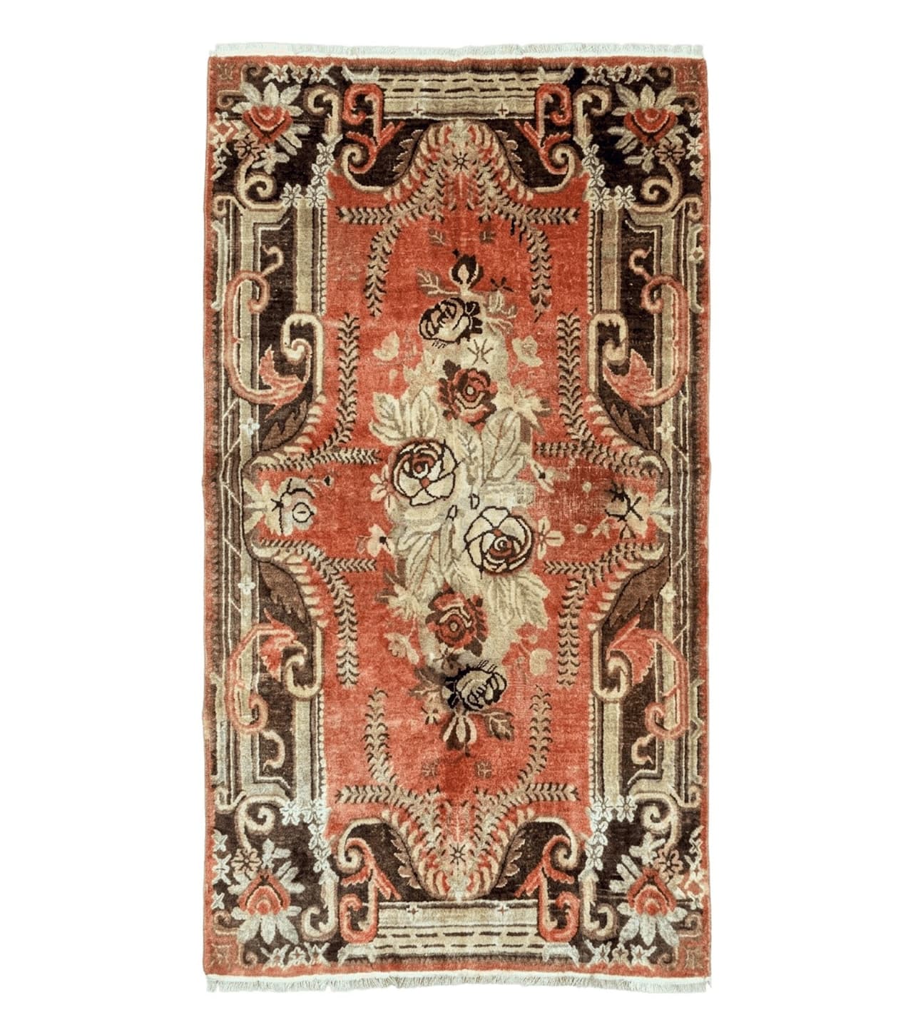 Khotan Rug 5x9, Terracotta and Brown, Floral, Chinese Wool Carpet, Antique Rug by Jewel Rugs