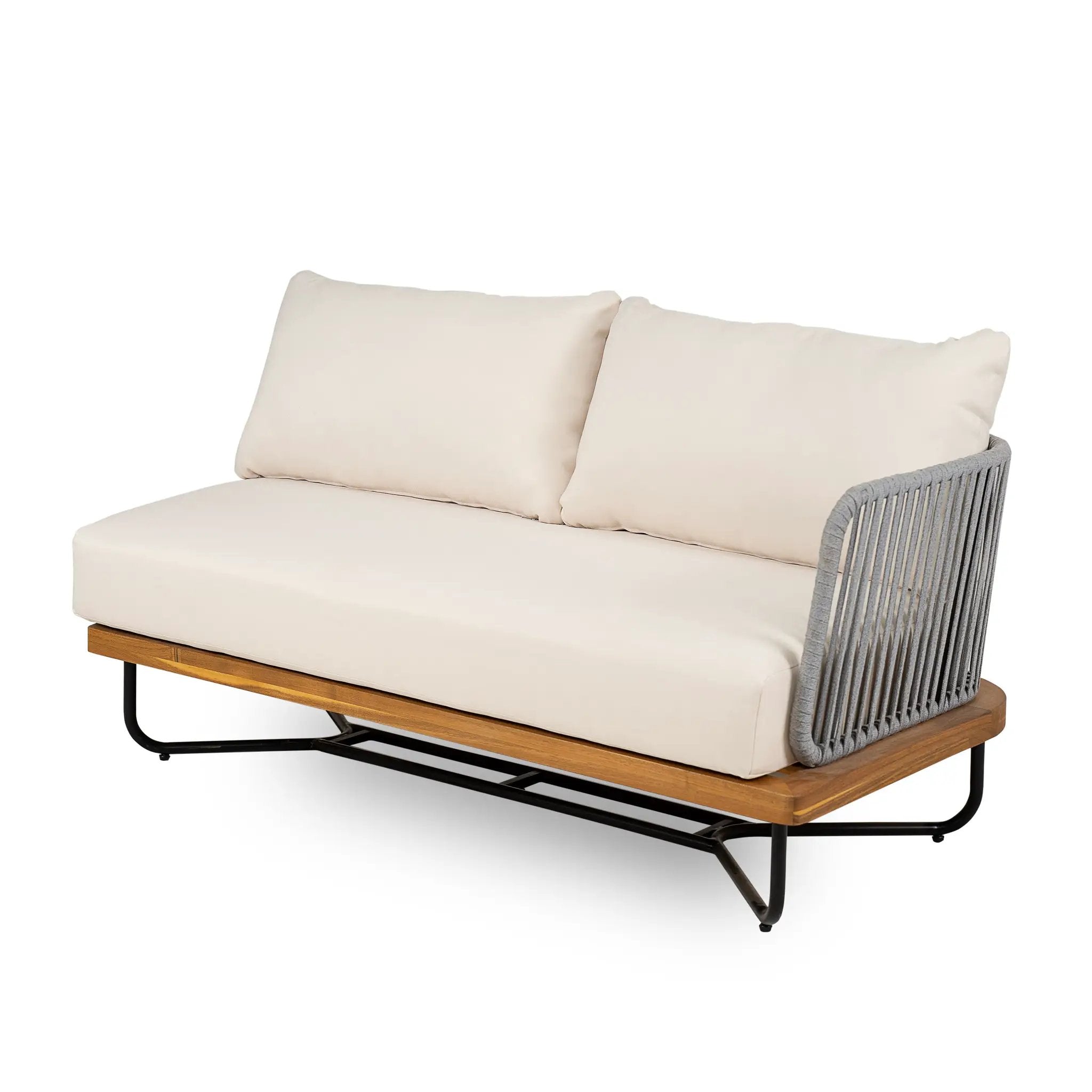 Lucca Outdoor 6 Seaters Acacia Wood and Rope Woven Patio Conversation Set by HouseOfZazla