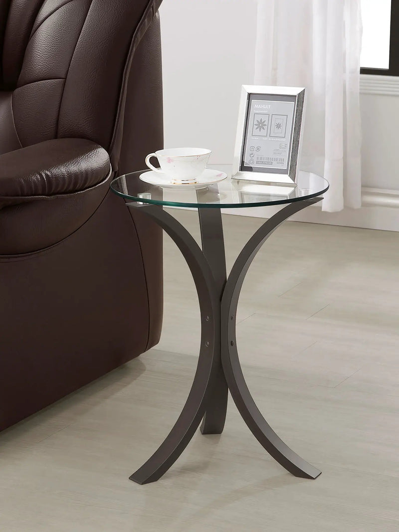 Edgar Round Glass Top Accent Side Table Cappuccino by Unique Piece Furniture