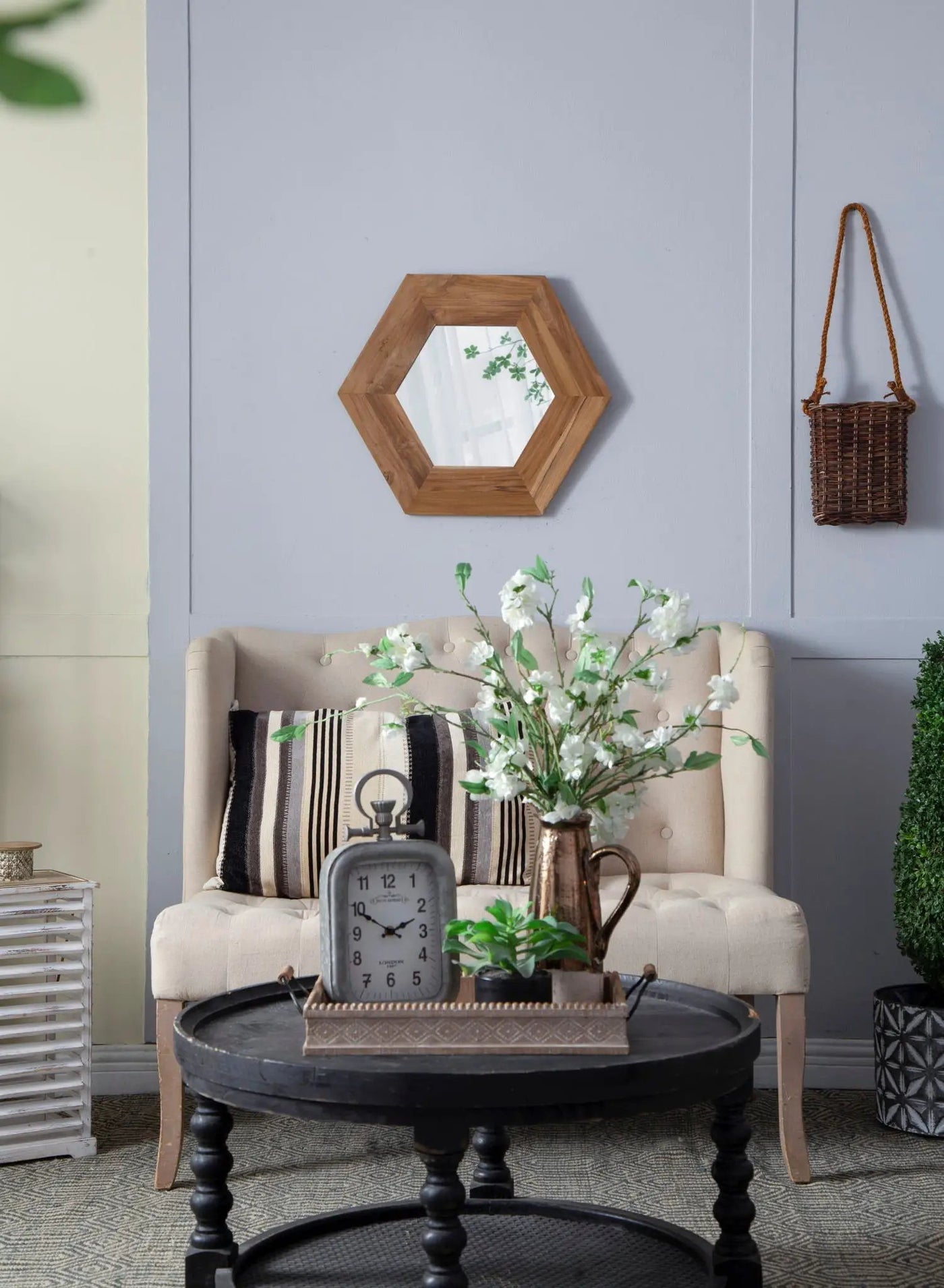 Hexagon Mirror With Natural Wood Frame, Wall Decor For Living Room Bathroom Hallway by HouseOfZazla