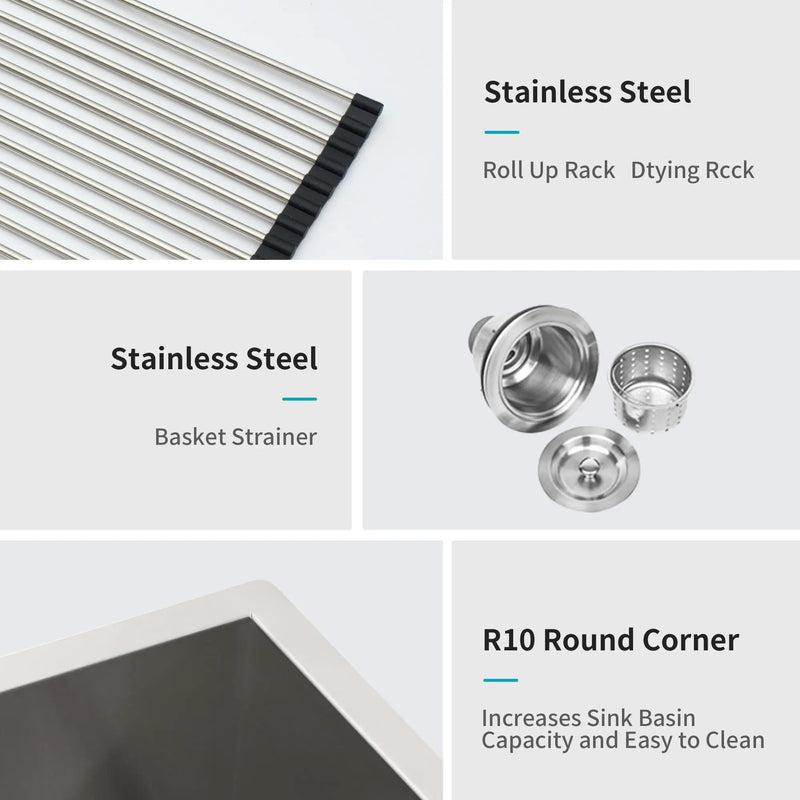 Modern Undermount Stainless Steel Kitchen Sink 16 Gauge, Deep Single Bowl by HouseOfZazla