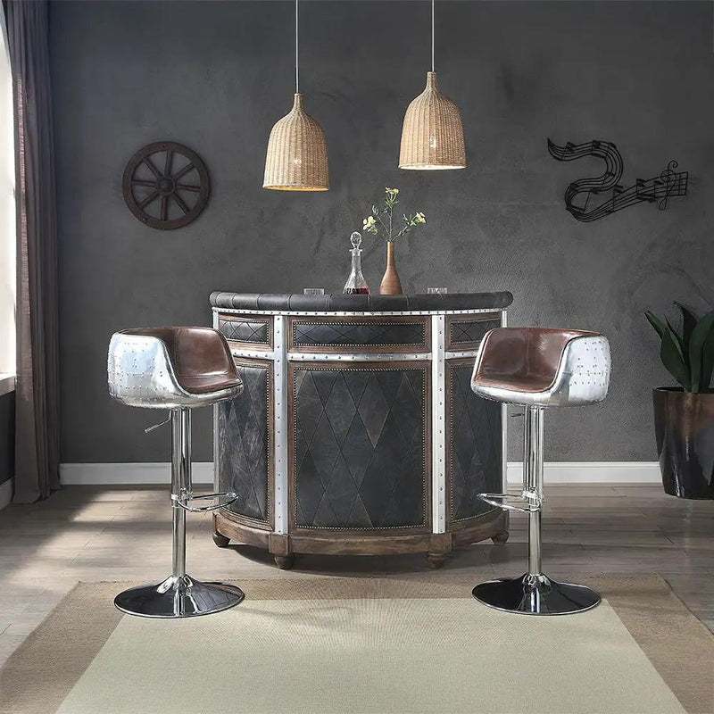 Rahma - Bar Table - Antique Ebony Top Grain Leather & Aluminum by Unique Piece Furniture